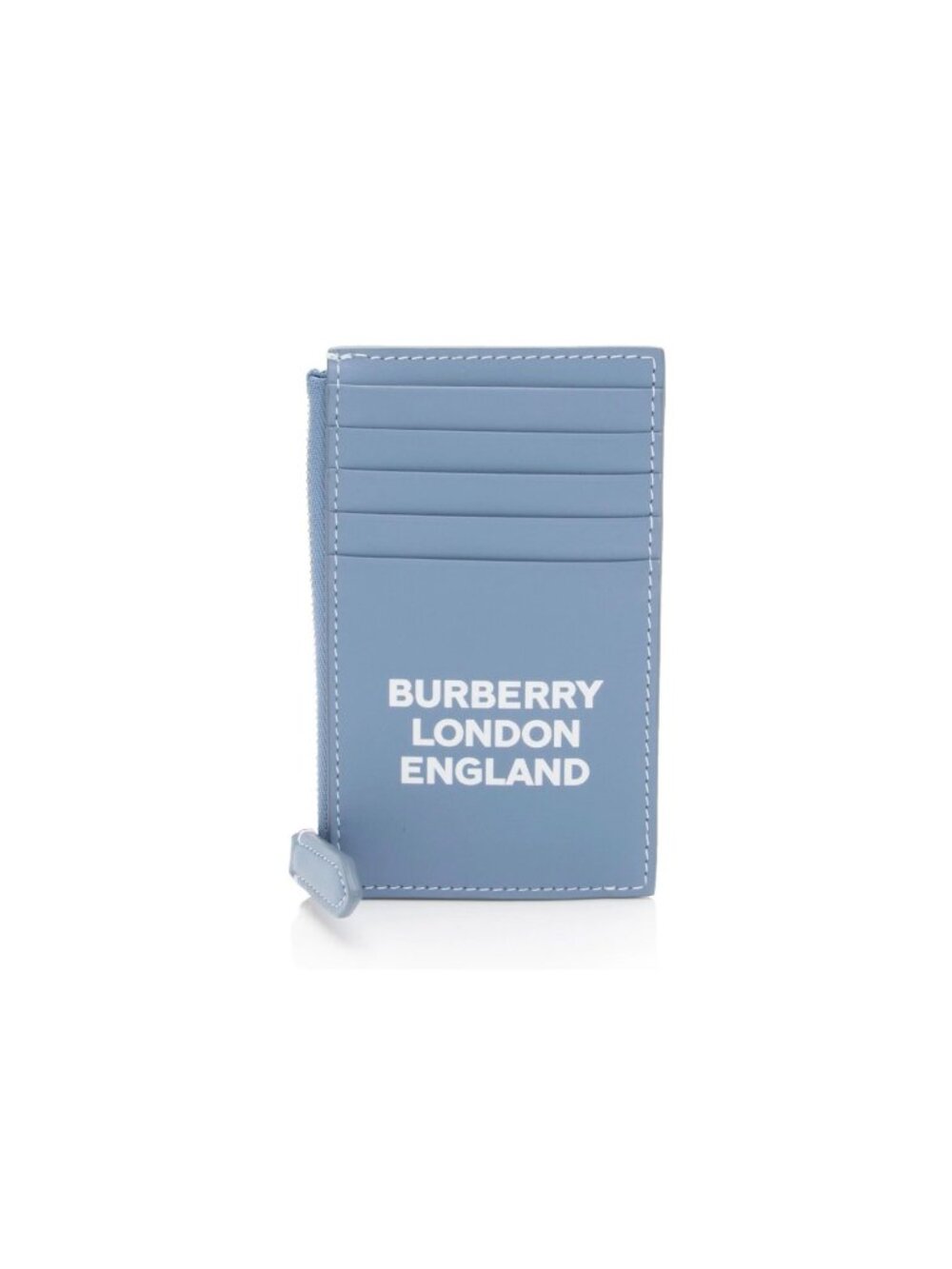 Burberry London England Print Logo Alwyn Calfskin Zip Card Holder Pale Bluebell